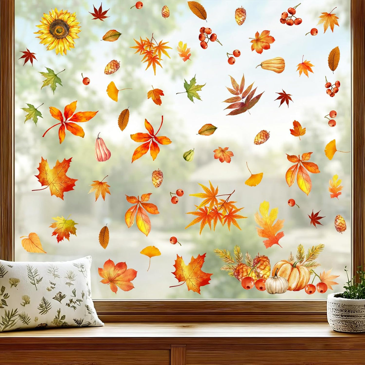 Fall Window Clings, Double-Sided Autumn Decorations