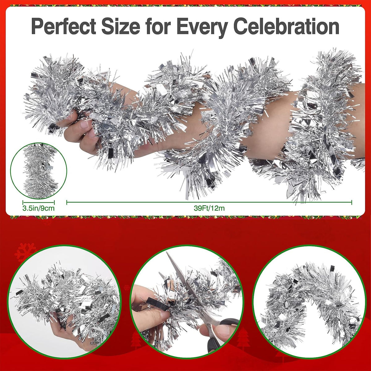 39 FT Silver Tinsel Garland Metallic Christmas Tree Party Decoration