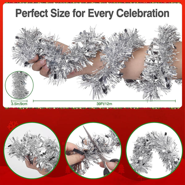39 FT Silver Tinsel Garland Metallic Christmas Tree Party Decoration
