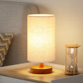 9" Small Table Lamp for Bedroom - Inline Control with 3000K Blub | Cream Shade and Wood Base | 680 Lumens | Easy Assembly | Minimalist Design | E26 | for Kitchen | for Kids Room