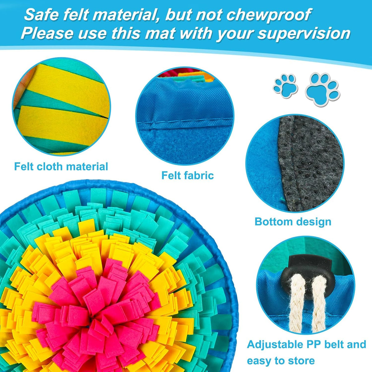Vivifying Snuffle Mat for Dogs, Adjustable Dog Puzzle Toys Sniff Mat, Interactive Enrichment Toys for Slow Eating and Mental Stimulation (Red Yellow Blue)