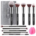 BEAKEY Makeup Brushes Set, Professional Foundation Eyeshadow Concealer Blush Powder Bronzer Applicator, 2 Blender Sponge with Beauty Paper Case