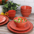 Elama Malibu Jasper 16-Piece Stoneware Embossed Pattern Reactive Glaze Orange Dinnerware Set, Tableware, Serveware Set (Jasper Orange)