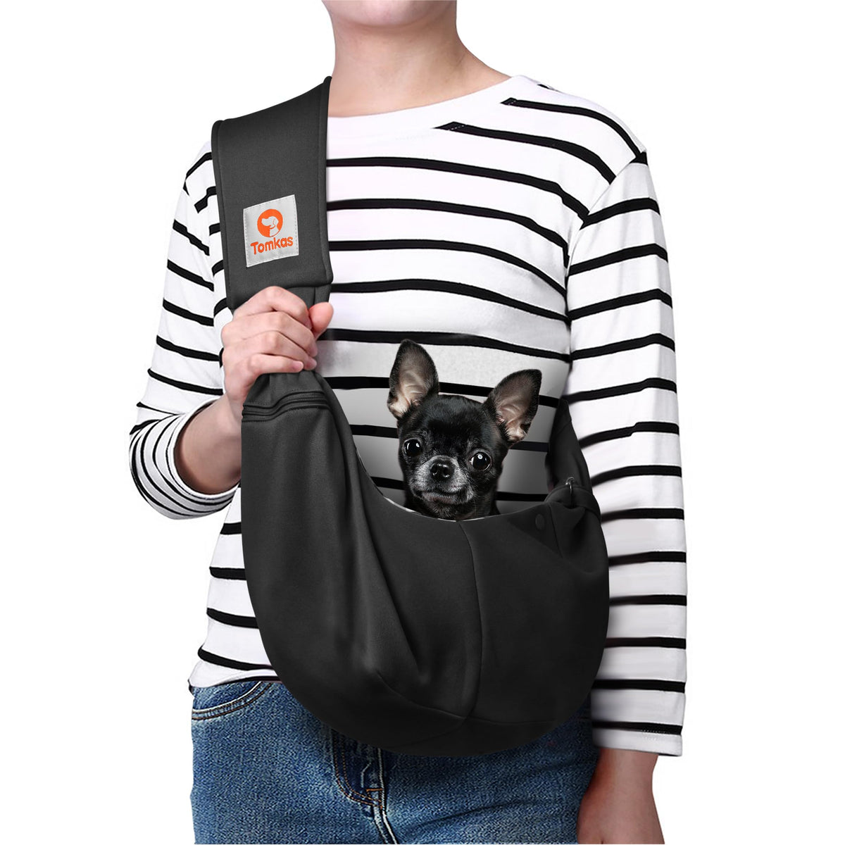 Tomkas Small Dog Sling Carrier - Classic Pocket & Classic Strap - Wrap Carrier - for 3-10 lbs Pets(Black)