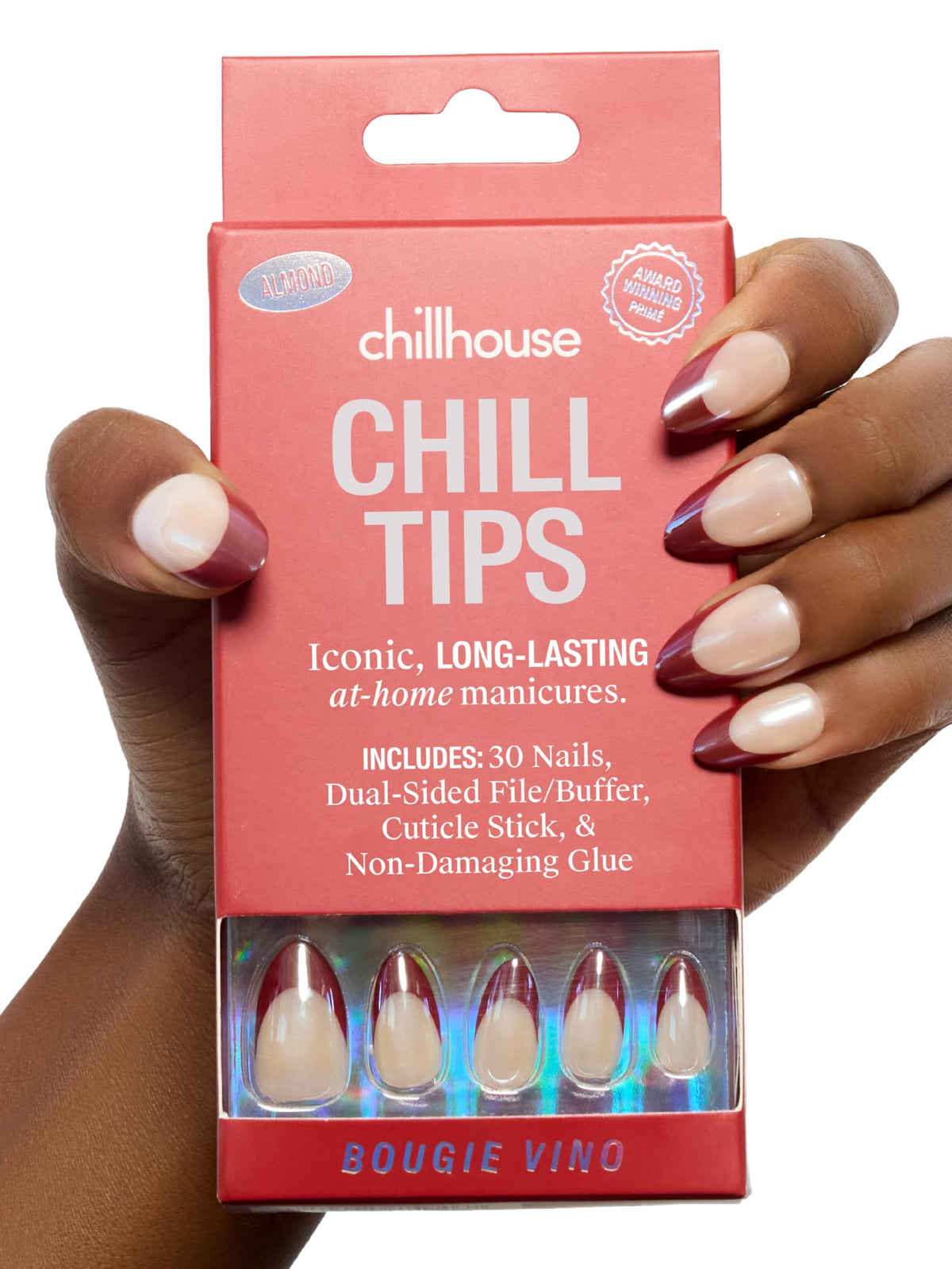 Chillhouse - Chill Tips, French Tip Press On Nails Kit - Going to the Barre (Oval) - 30 Nail Shapes & Sizes - 2 Weeks of Wear - Customizable Fit - French Manicure Kit - Women Owned, Beauty & Self Care