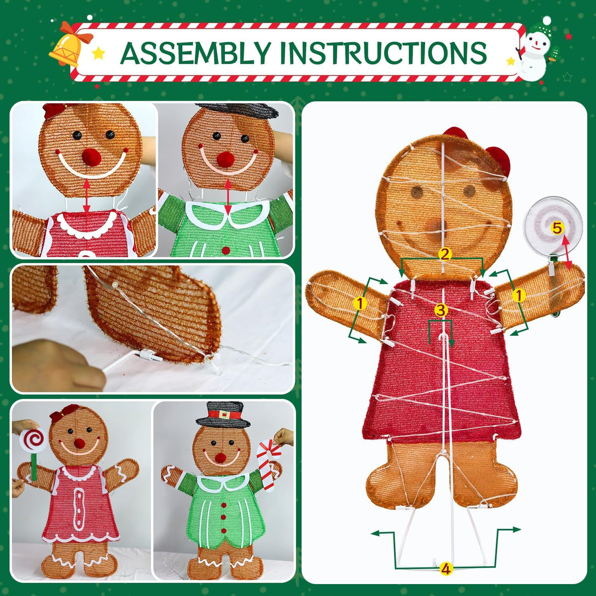 Lighted 2D Gingerbread Christmas Decorations, 2 Piece Gingerbread Man