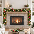 Hykolity 28 Inch Pre-Lit Botanical Christmas Wreath with 50 Warm White LEDs and Timer, Battery Operated Artificial PE & PVC Wreath with Ornaments, Pinecones and Layered Gold Leaves for Front Door