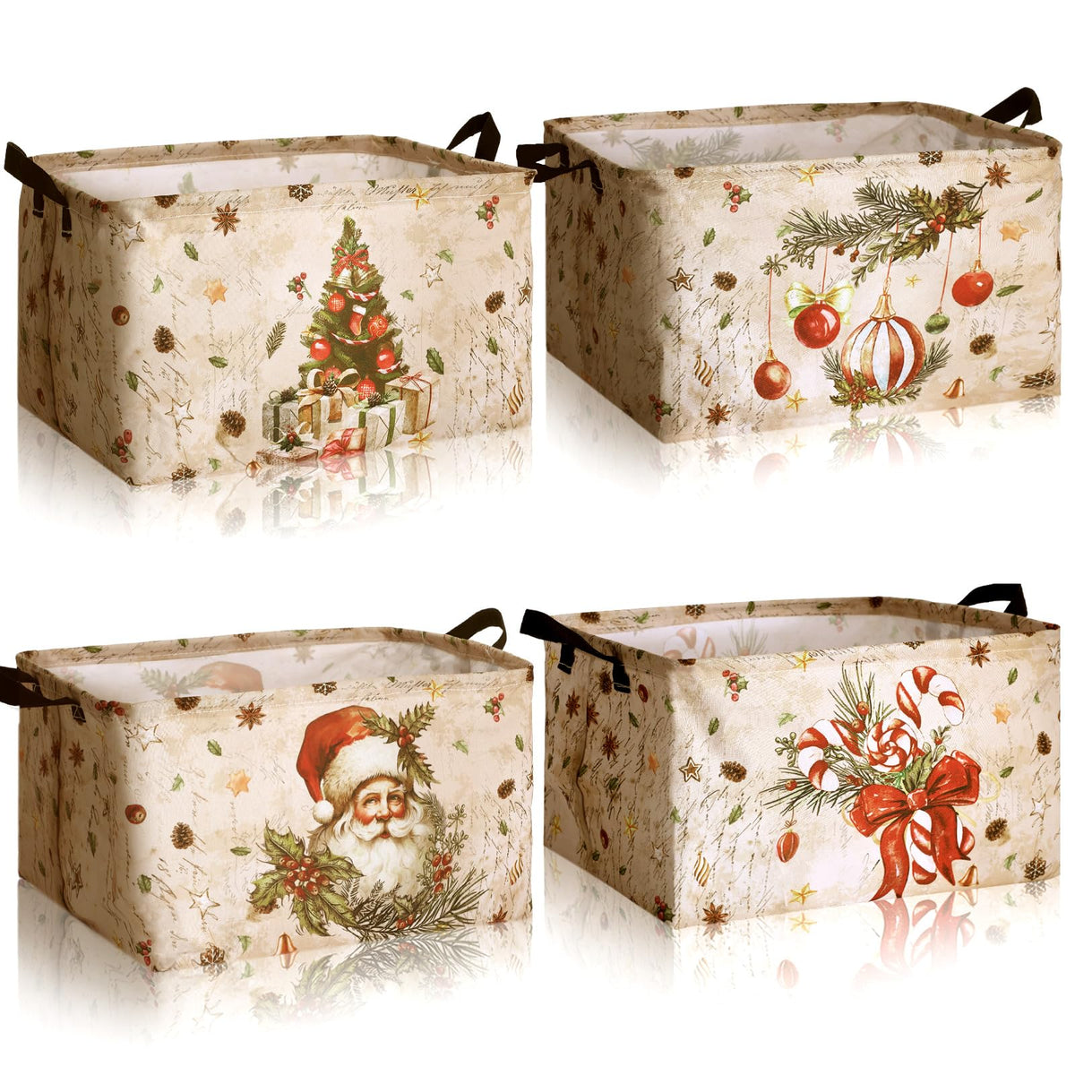 4 Pcs Thanksgiving Storage Basket Empty with Handles, Large Fabric