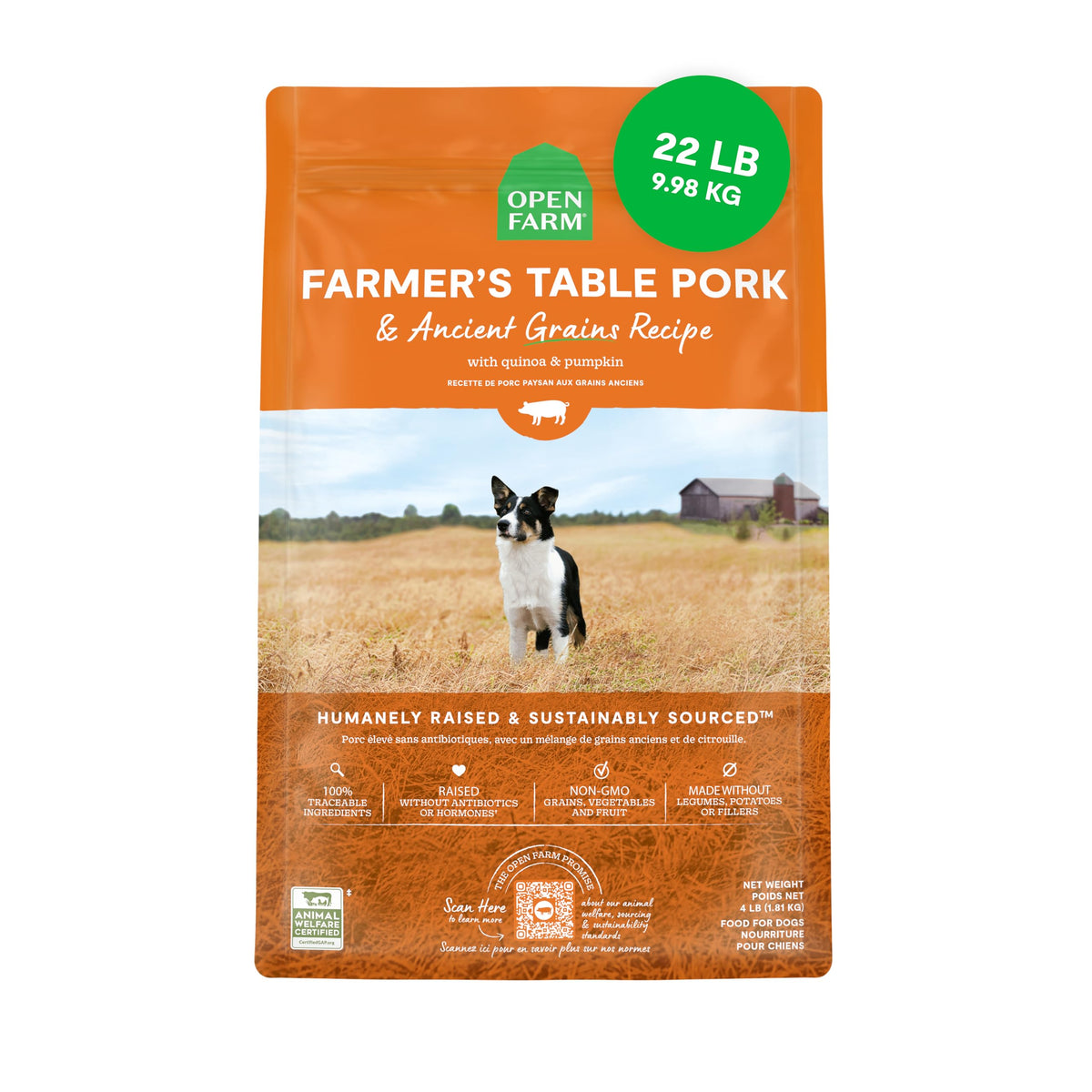 Open Farm, Ancient Grains Dry Dog Food, Protein-Rich & Nutrient Dense, 90% Animal Protein Mixed with Non-GMO Fruits, Veggies and Superfoods, Grass-Fed Beef Recipe, 4lb Bag