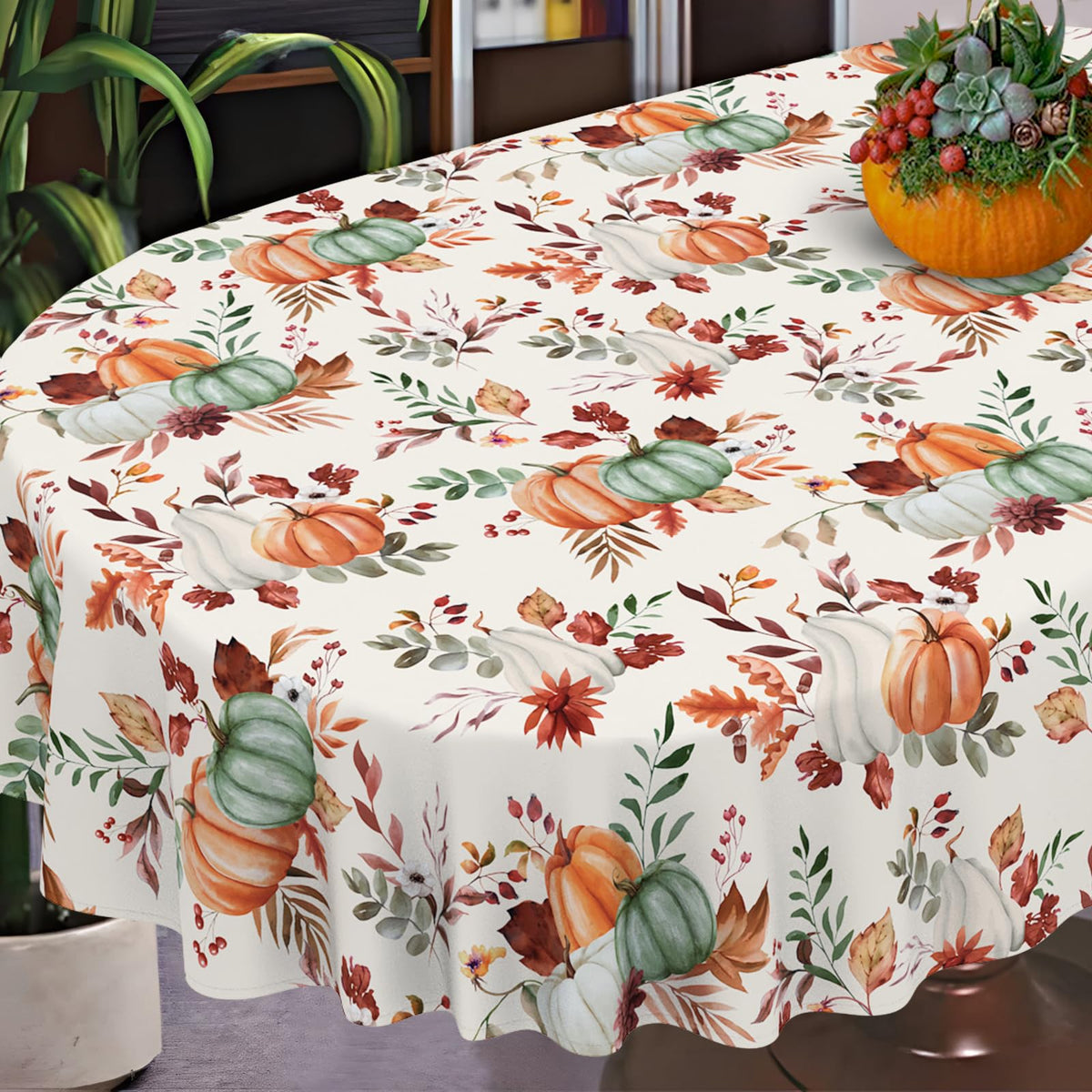 Fall Thanksgiving Tablecloth Waterproof Pumpkin Table Cloths for Autumn Harvest Indoor Outdoor Dining Room Decor-60 * 84" Oval