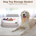 Optish Dog Toy Basket, 30L Toy Box and Bin for Dog Cat Storage, 19.7" X 11" X 7.9" Large Woven Rope Basket for Blanket Storage, Living Room, Bedroom, White & Brown
