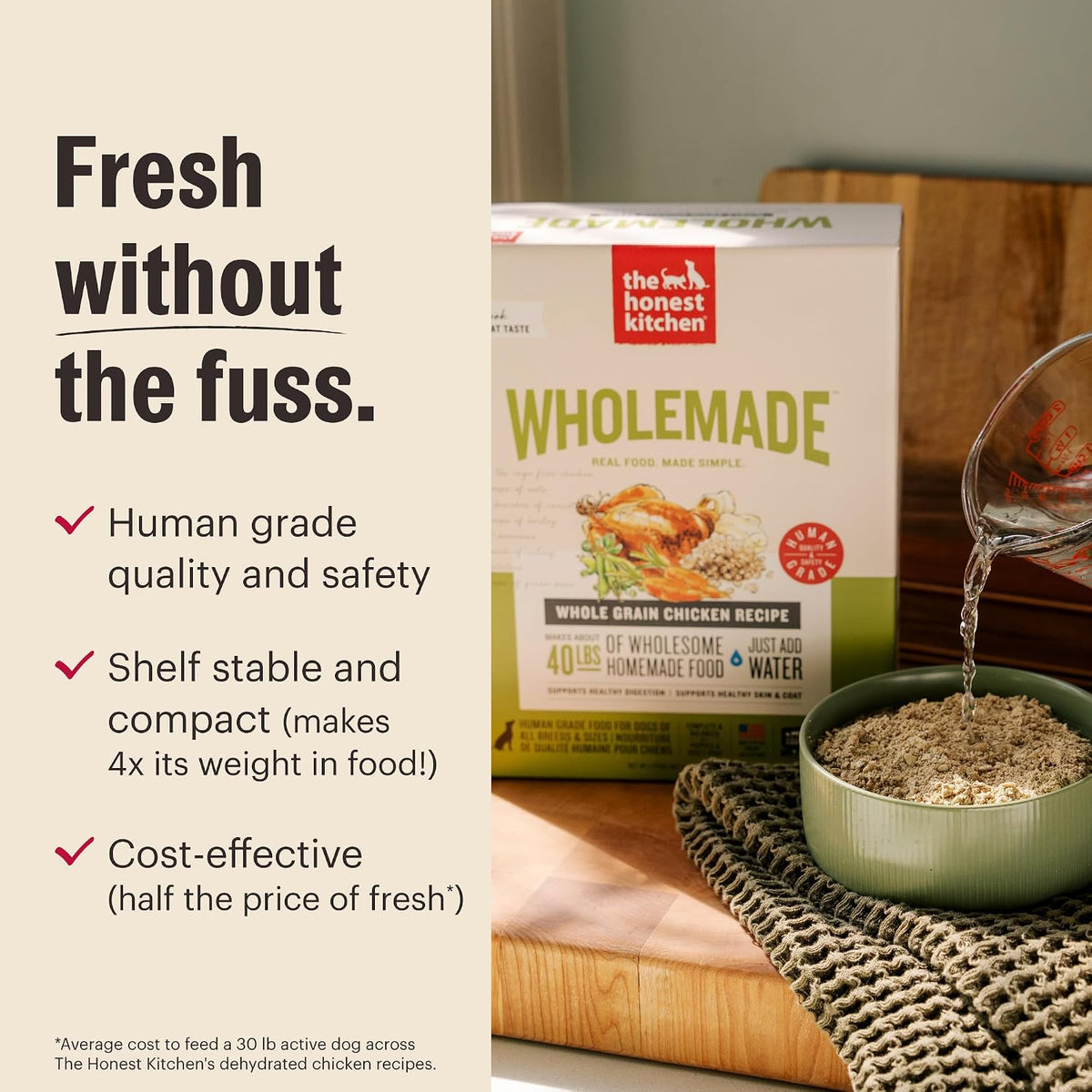 The Honest Kitchen Human Grade Wholemade™ Dehydrated Whole Grain Dog Food - Complete & Balanced Meal or Topper - Chicken, 10 Pound (makes 40 Pounds)