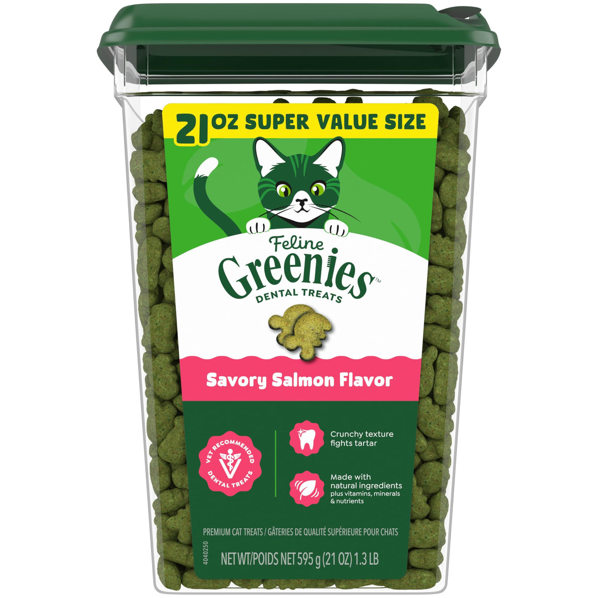 Greenies Cat Treats, Feline Veterinarian-Recommended Adult Natural Dental Cat Treats, Savory Salmon Flavor, 4.6 oz. Pouch