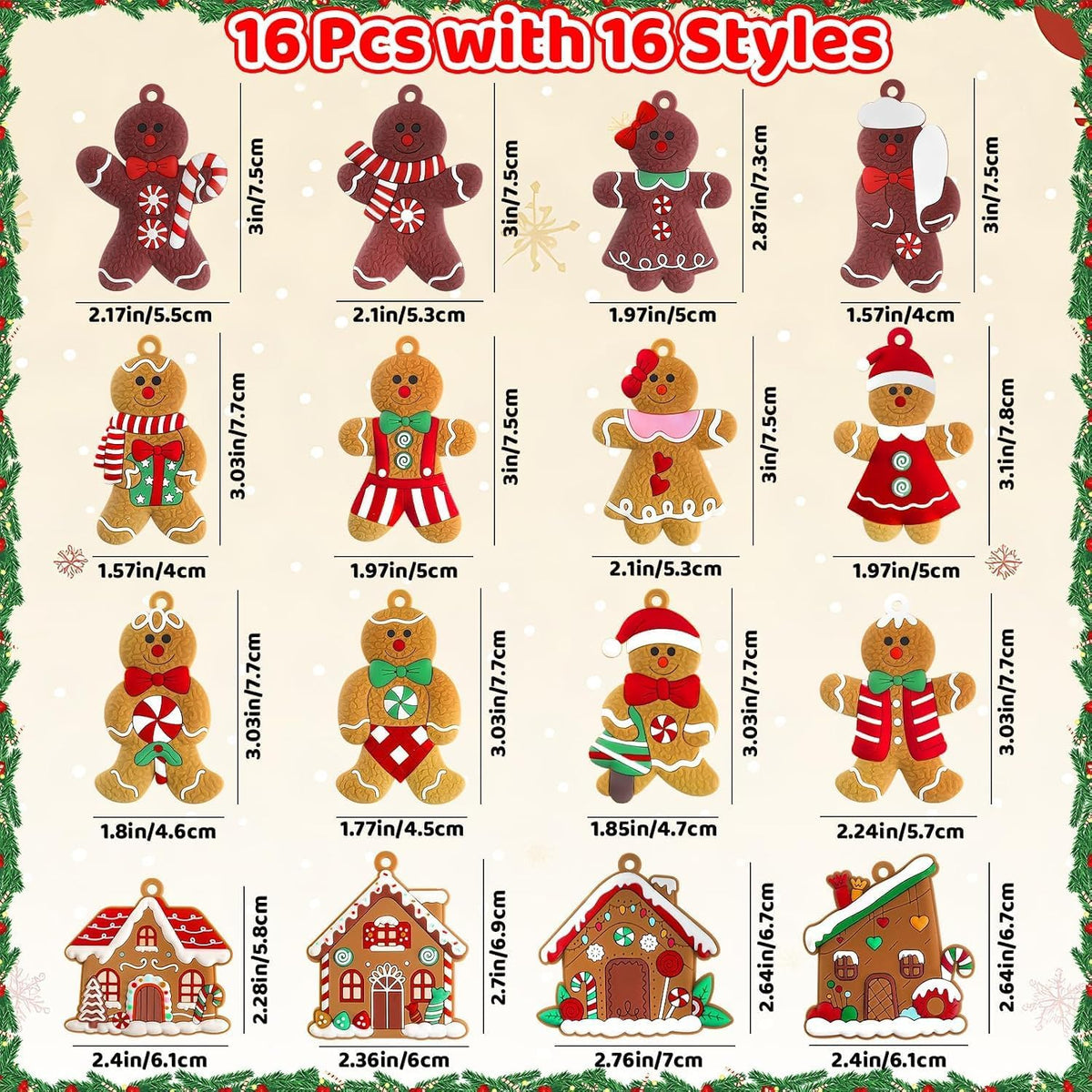 kockuu 16pcs Gingerbread Man Ornaments for Christmas Tree Decorations