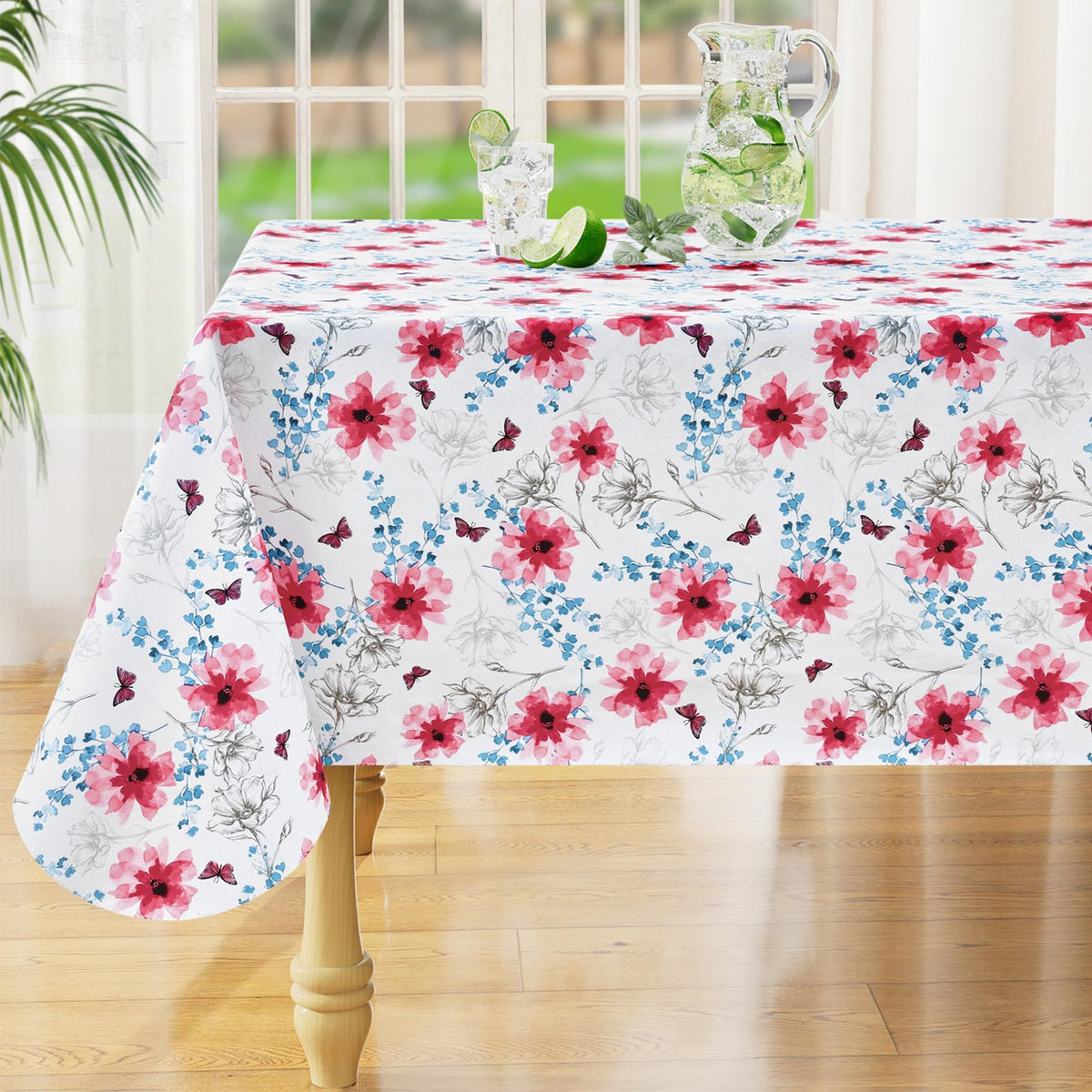 Rectangle Waterproof Vinyl Table Cloth, Wipeable Tablecloth with Flannel Backing, Plastic Table Cover for Fall, Thanksgiving (Pumpkin, 52" x 70")