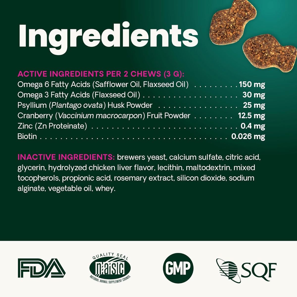 VetriScience Hairball Control Chews for Cats, Omega-3 and Fiber Supplement, Support Digestion and Skin and Coat, Tasty Small Bites, Chicken, 60 Count