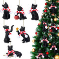 Equsion 6 Pcs Black Cat Christmas Ornament with Candy Cane Scarf Figurine