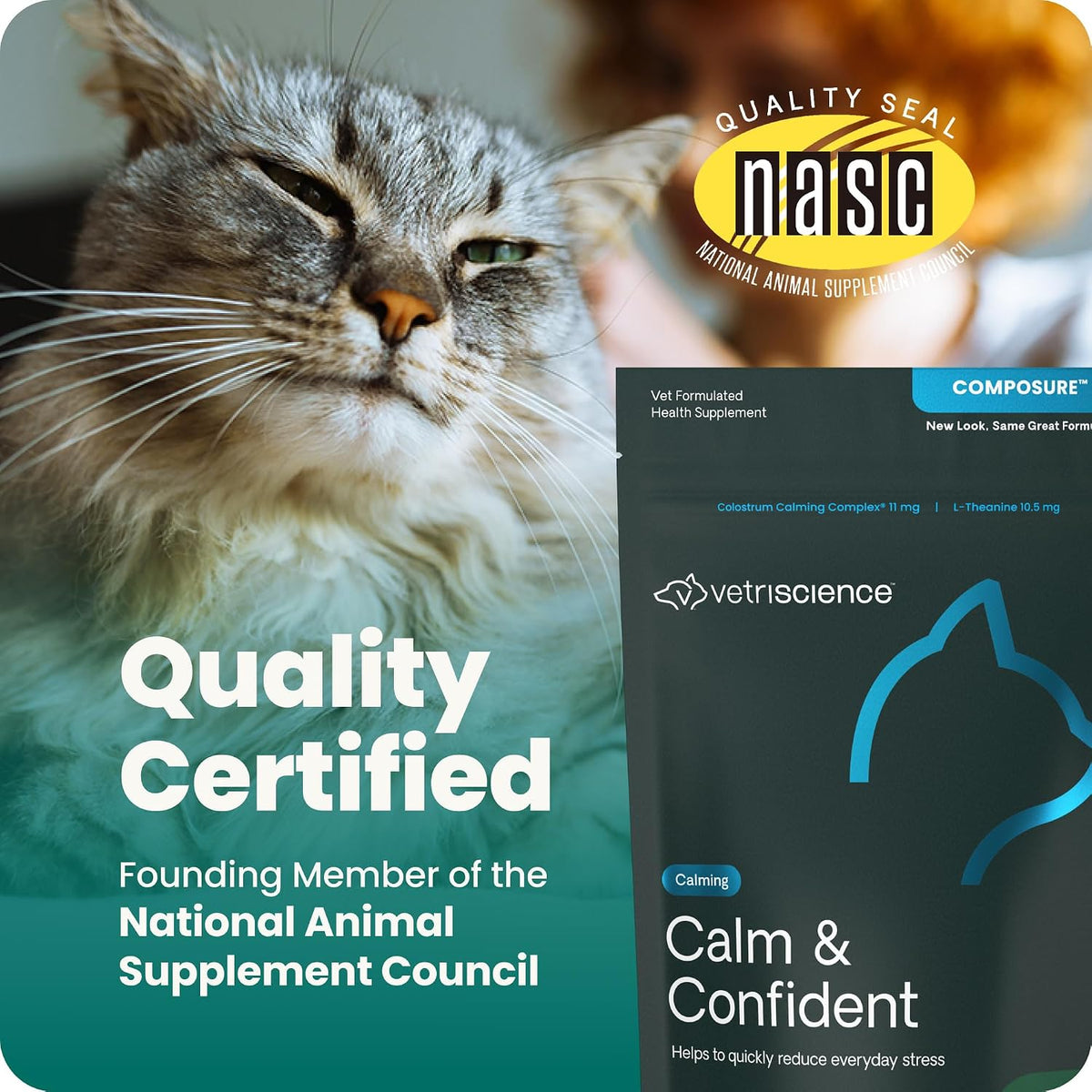 VetriScience Composure Calming Chews for Cats – Supports Relaxation & Balanced Behavior During Travel & Vet Visits, Daily Stress & Anxiety Support Supplement, Chicken Flavor, 30 Count