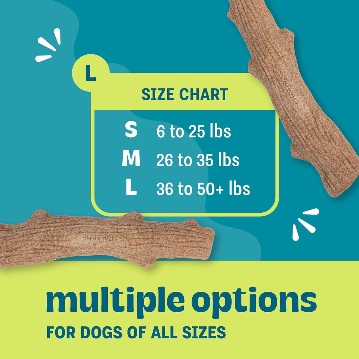 Pupstages Dogwood Dog Chew Toy, Made in the USA – Real-Wood Blend, Natural Flavor & Texture, Moderate Chewers, Large, 8"