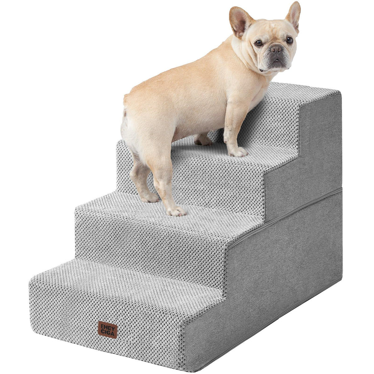 EHEYCIGA Dog Stairs for Bed 18" H, 4-Step Dog Steps for High Bed, Pet Steps for Small Dogs and Cats, Non-Slip Balanced Pet Ramp Indoor, Grey