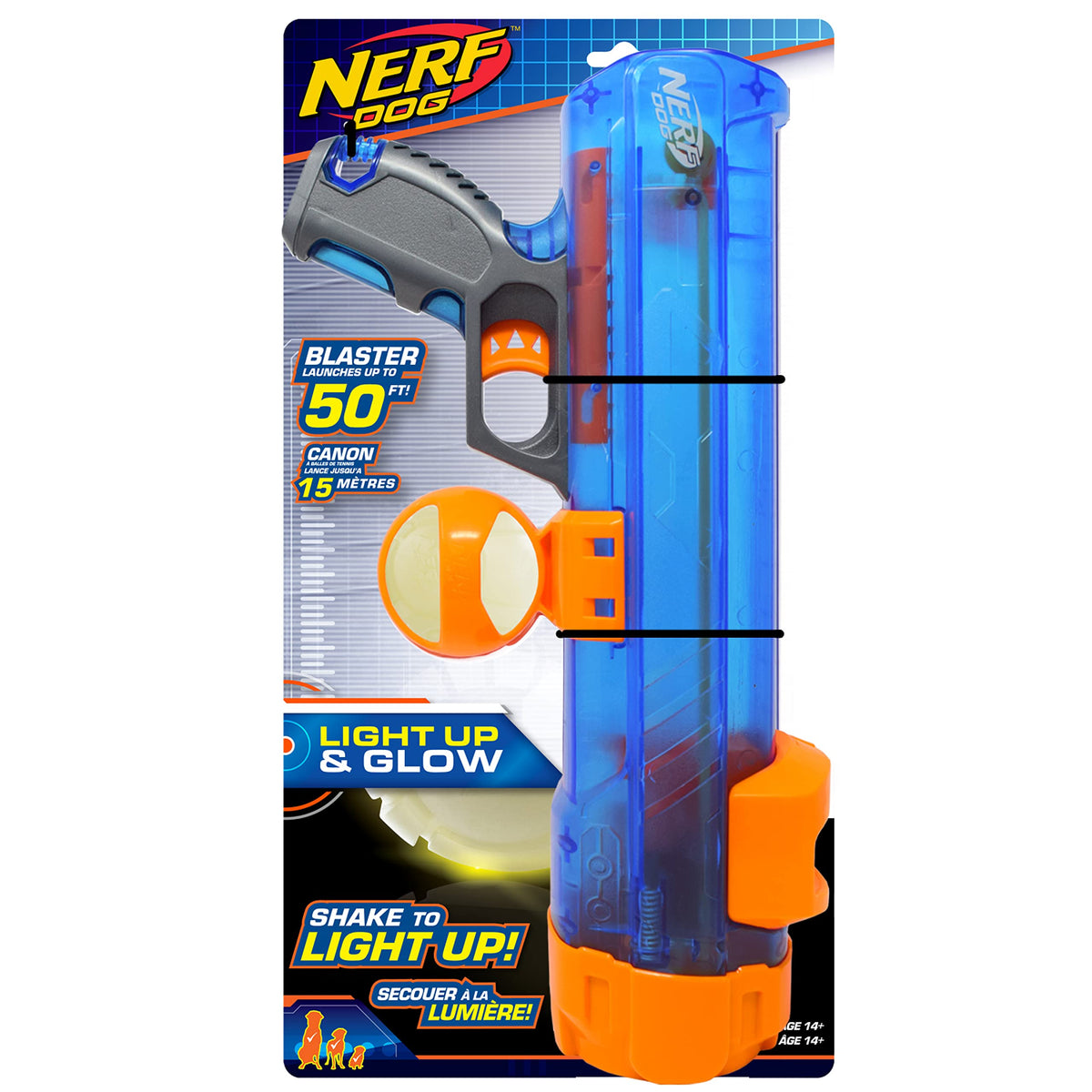 Nerf Dog Tennis Ball Blaster Dog Toy Blue/Orange, 16 Inch Compact Blaster with 1 Ball