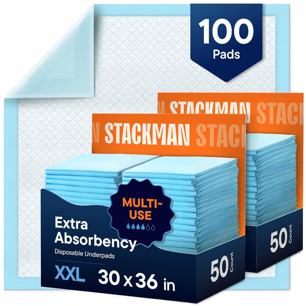 Chucks Pads Disposable Adult Underpads [100-Pack] 30"x36" XXL Extra-Large Super-Absorbent Incontinence Bed Pads – Mattress Protector Pee Pads for Adults, Kids & Pets – Bed Protection & Training