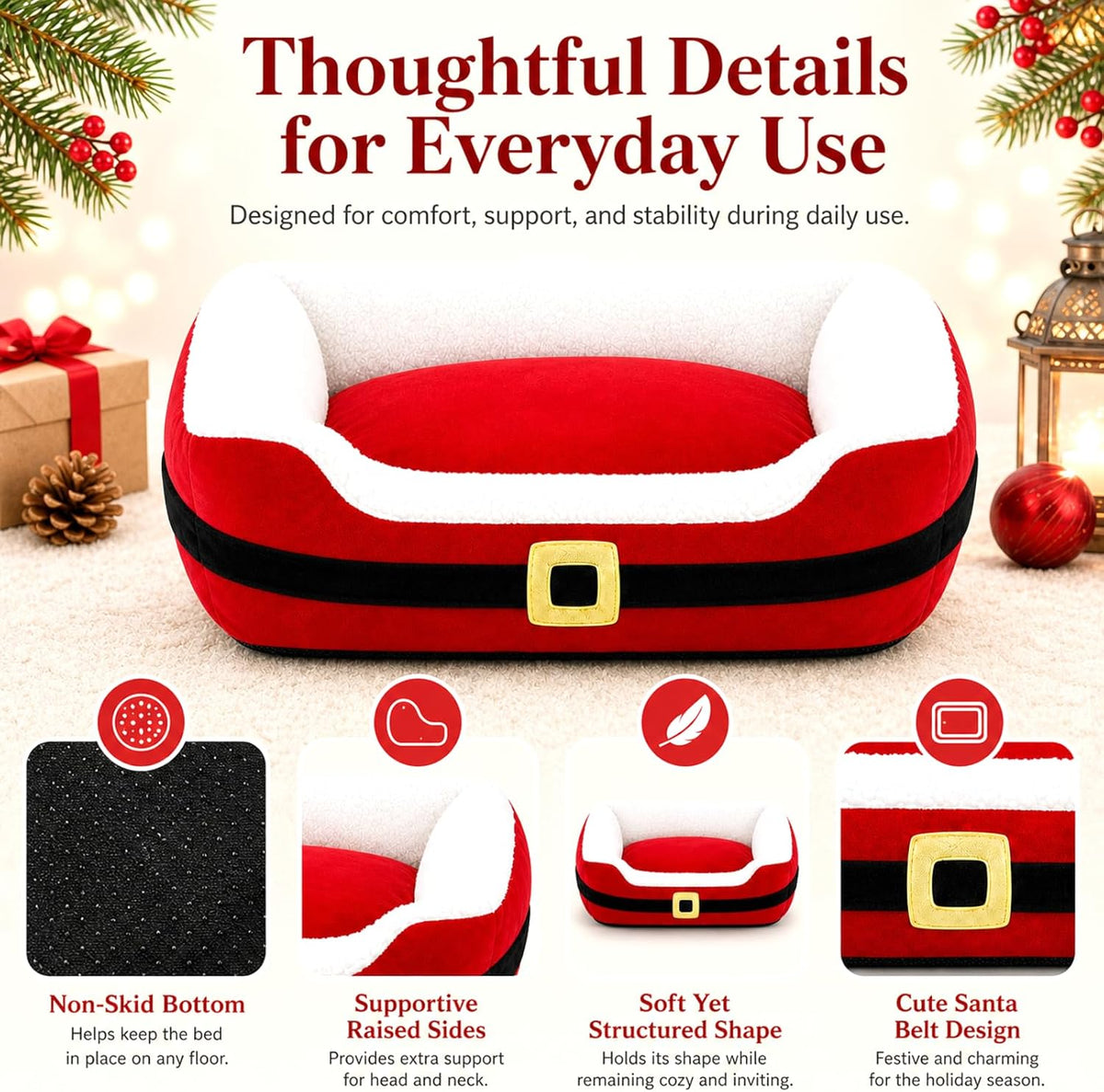 Jetec 26" Christmas Dog Bed, Santa Belt Small Pet Bed for Dogs Cats