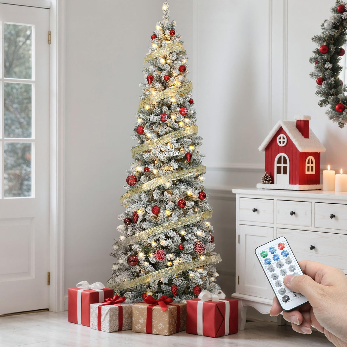 YITAHOME Prelit Green Pencil Christmas Tree 6 FT with Remote