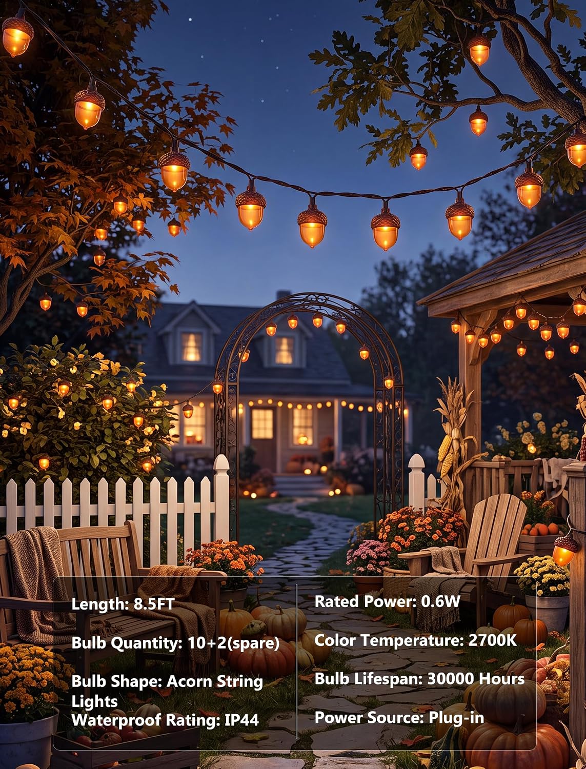 8.5 FT Fall String Lights with 10 LED 3D Acorn Plug in Autumn Décor Lights