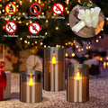 wemarry Flameless Candles 4" 5" 6" Acrylic Glass Pillars 3" Diameter Battery Operated Flickering Candles Include 8-Key Remote with Timer Function 400+ Hours (Gray, Warm Light 3 Pack)