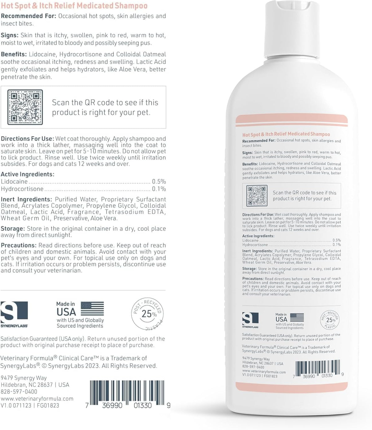 Veterinary Formula Clinical Care Hot Spot & Itch Relief Medicated Shampoo for Dogs and Cats 16oz – Helps Alleviate Sensitive Skin, Scratching, and Licking of Coat