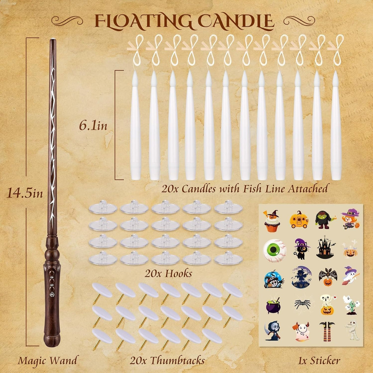 OCATO Upgraded 20Pcs Floating Candles with Wand for Halloween Decorations