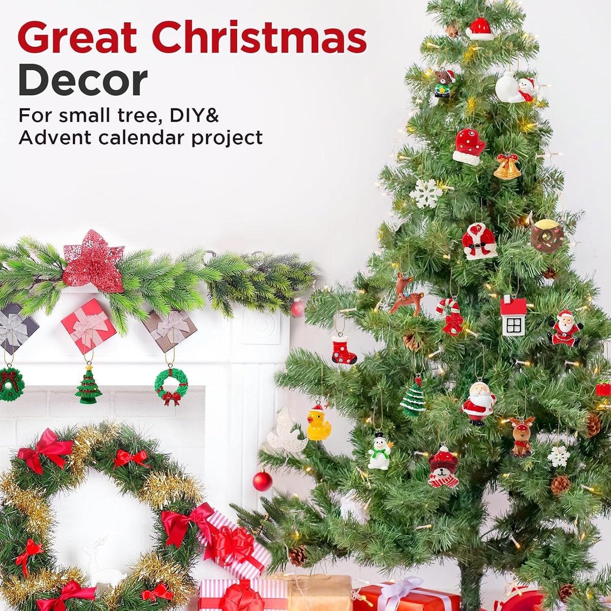 Mini Christmas Ornaments 24pcs, Miniature Christmas Tree Ornaments Set