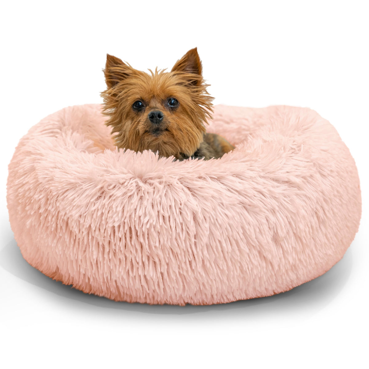 Best Friends by Sheri The Original Calming Donut Dog Bed for Large Dogs up to 100 lbs, Shag Faux Fur, Taupe, Large, 36" x 36"