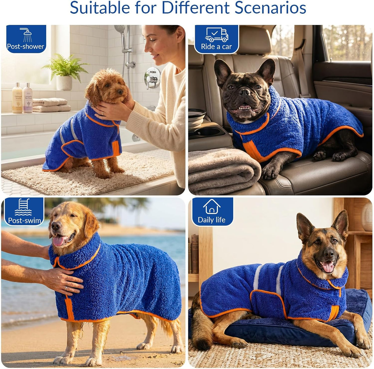 Dog Bathrobe, Super Absorbent for Small to Large Dogs, Dark Blue XL | Dog Robes with Soft Fleece, Warm & Cozy, Adjustable Fit, and Quick Drying Coat for Baths Swimming and Grooming