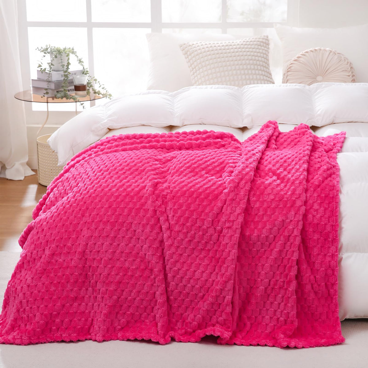 Puncuntex Burnt Orange Throw Blanket 50"×60" Fuzzy 3D Jacquard Decorative