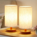 9" Small Table Lamp for Bedroom - Inline Control with 3000K Blub | Cream Shade and Wood Base | 680 Lumens | Easy Assembly | Minimalist Design | E26 | for Kitchen | for Kids Room