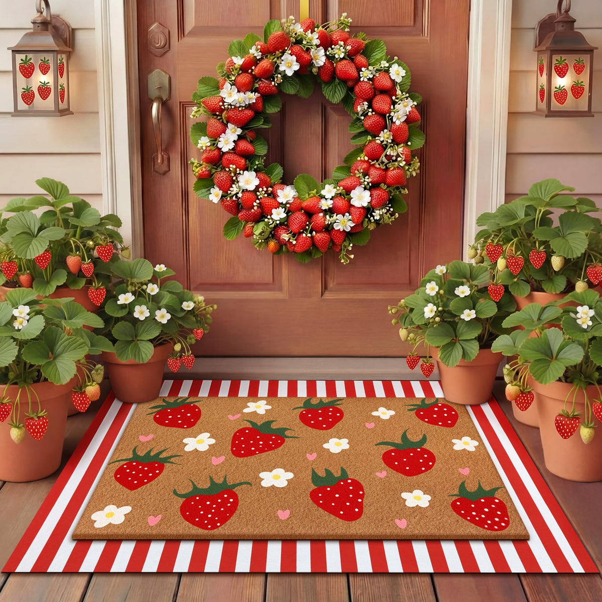 Tinideya 2 23.6 X 35.4 Inches Plaid Ghost Red Brown | Layered Coir Doormat Set, Non Slip Backing for Outdoor Entryway, Buffalo Plaid Seasonal Design, Front Porch Home Decor