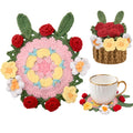 Crochet Flower Coasters, Handmade Bouquet Coasters with Crochet Plant Pot (Sunflower Yellow, 1Pc)