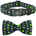 Fall Dog Collar with Bow, Black and Orange Print Fall Pet Collars Small