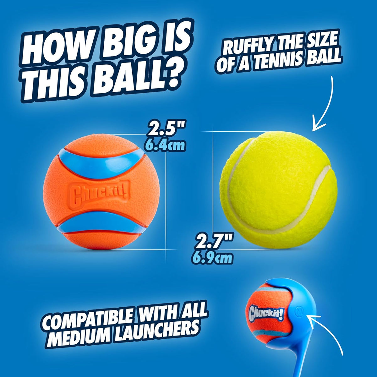 Chuckit! Ultra Ball Dog Toy - Medium Bouncy Fetch Balls For Dogs 20-60 lbs - Made from Durable Rubber - Floating Water Pet Toys - Size Medium - 2.5-inch Diameter - Pack of 4