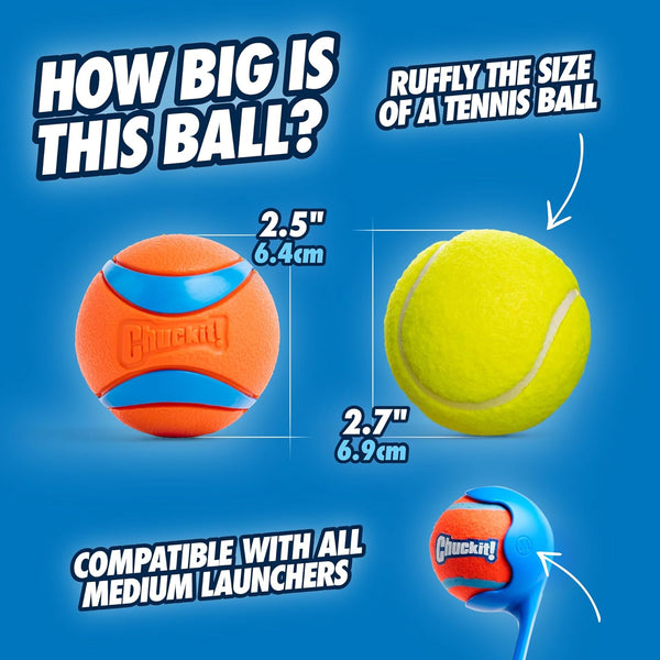 Chuckit! Ultra Ball Dog Toy - Medium Bouncy Fetch Balls For Dogs 20-60 lbs - Made from Durable Rubber - Floating Water Pet Toys - Size Medium - 2.5-inch Diameter - Pack of 4