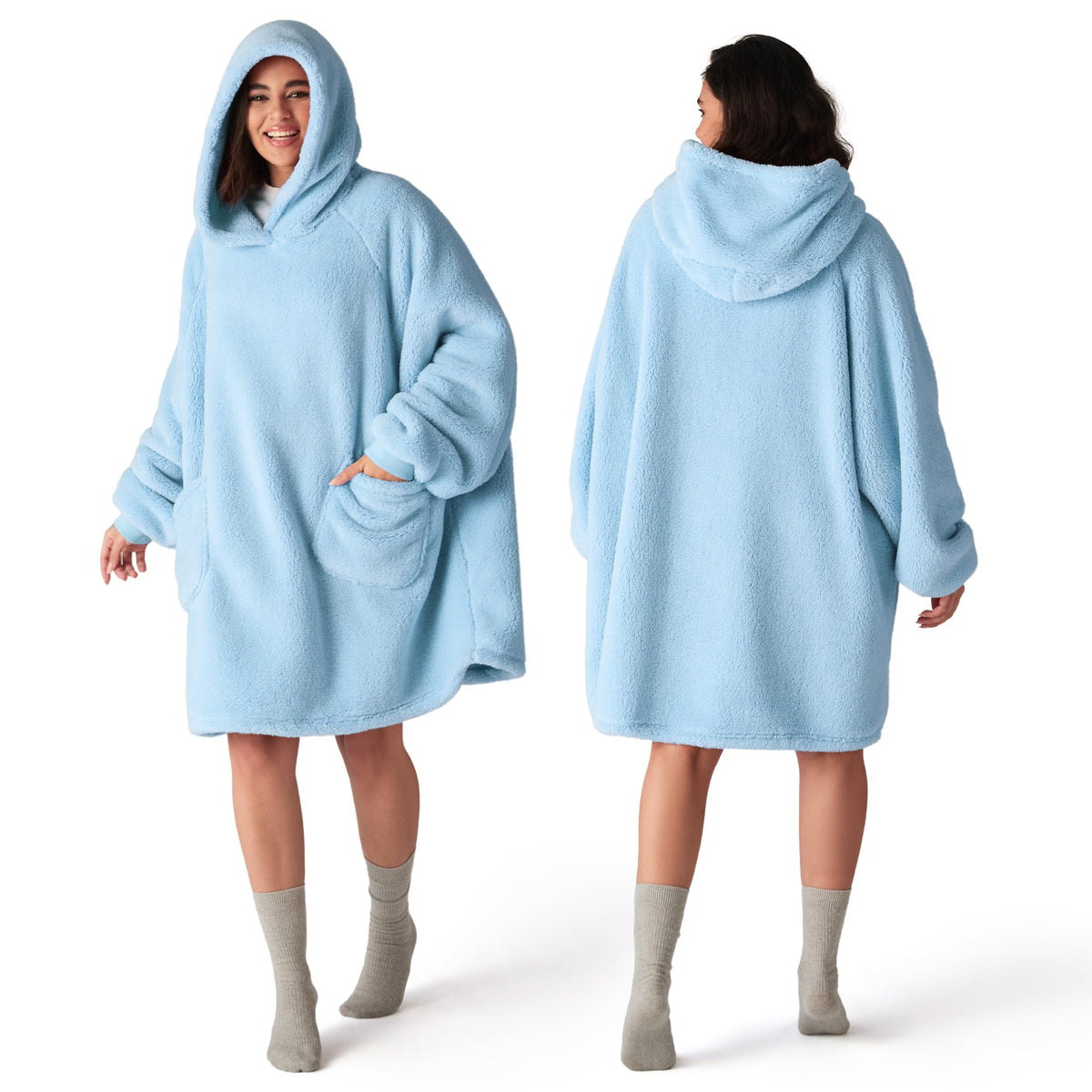 Bedsure Soft Wearable Blanket Hoodies for Women, Grey, Standard
