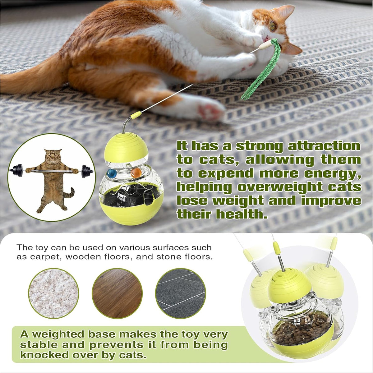 TLKNG Cat Toy for Indoor Cats Enrichment Kitten Wobble Treat Dispenser Ball
