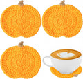 Irenare 4 Pcs Fall Crochet Pumpkins Coaster Halloween Thanksgiving Decor