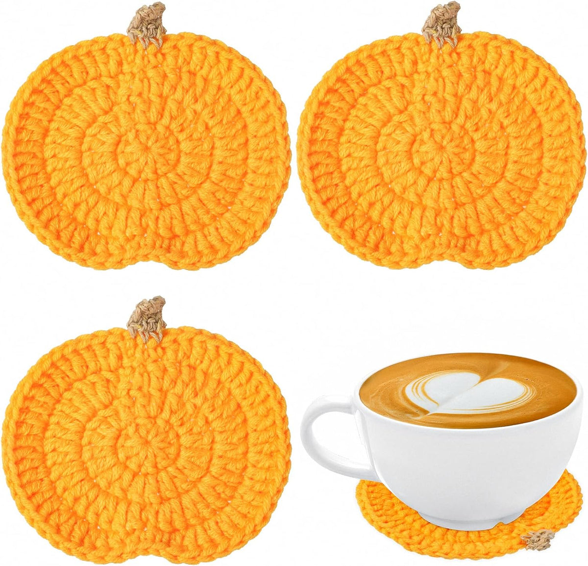 Irenare 4 Pcs Fall Crochet Pumpkins Coaster Halloween Thanksgiving Decor