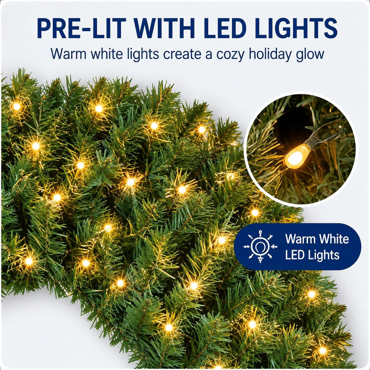 36in Large Pre-Lit Christmas Wreath with Bow, Artificial Greenery