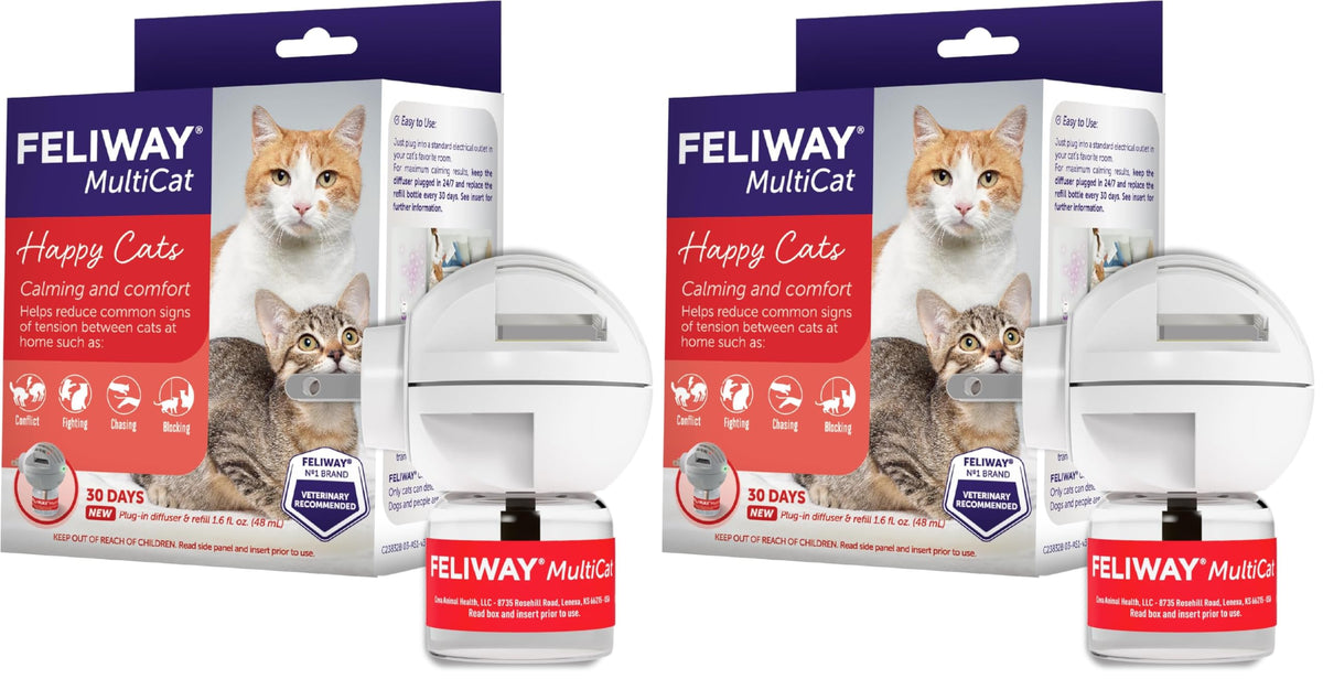 FELIWAY MultiCat 30 Day Cat Calming Plug In Pheromone Diffuser Starter Kit, 48ml - Helps Reduce Conflicts and Signs of Tension in Multi-Cat Households