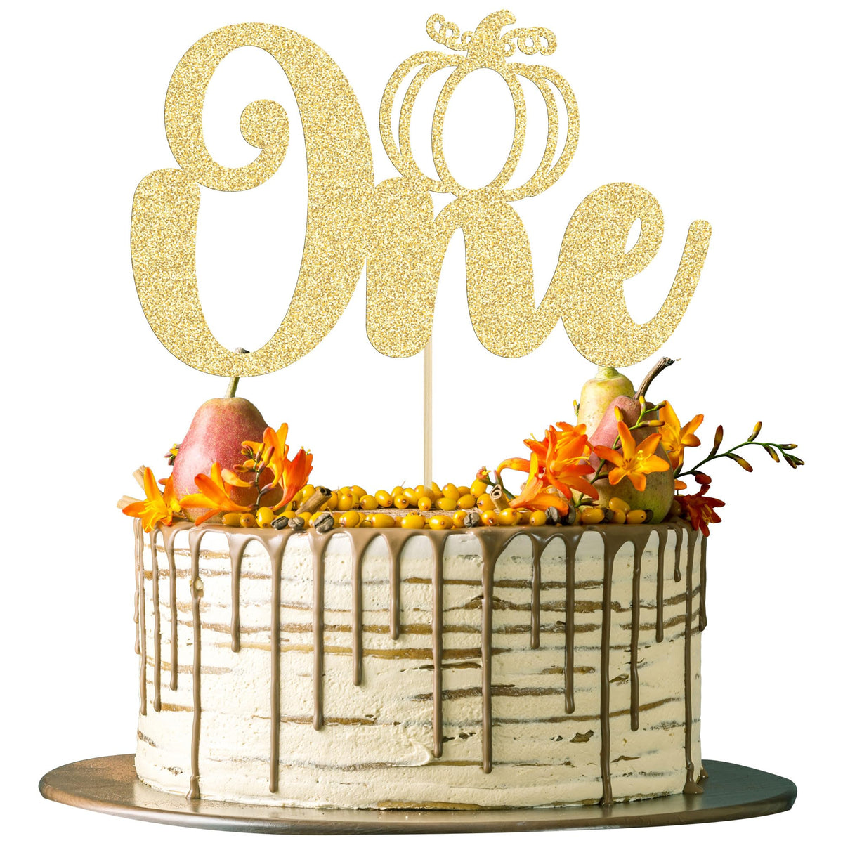 24pc Little Pumpkin Cupcake Toppers - Glitter Pumpkin Cupcake Picks - Baby Shower Decorations - Fall Harvest Theme - Kids Birthday Party Supplies
