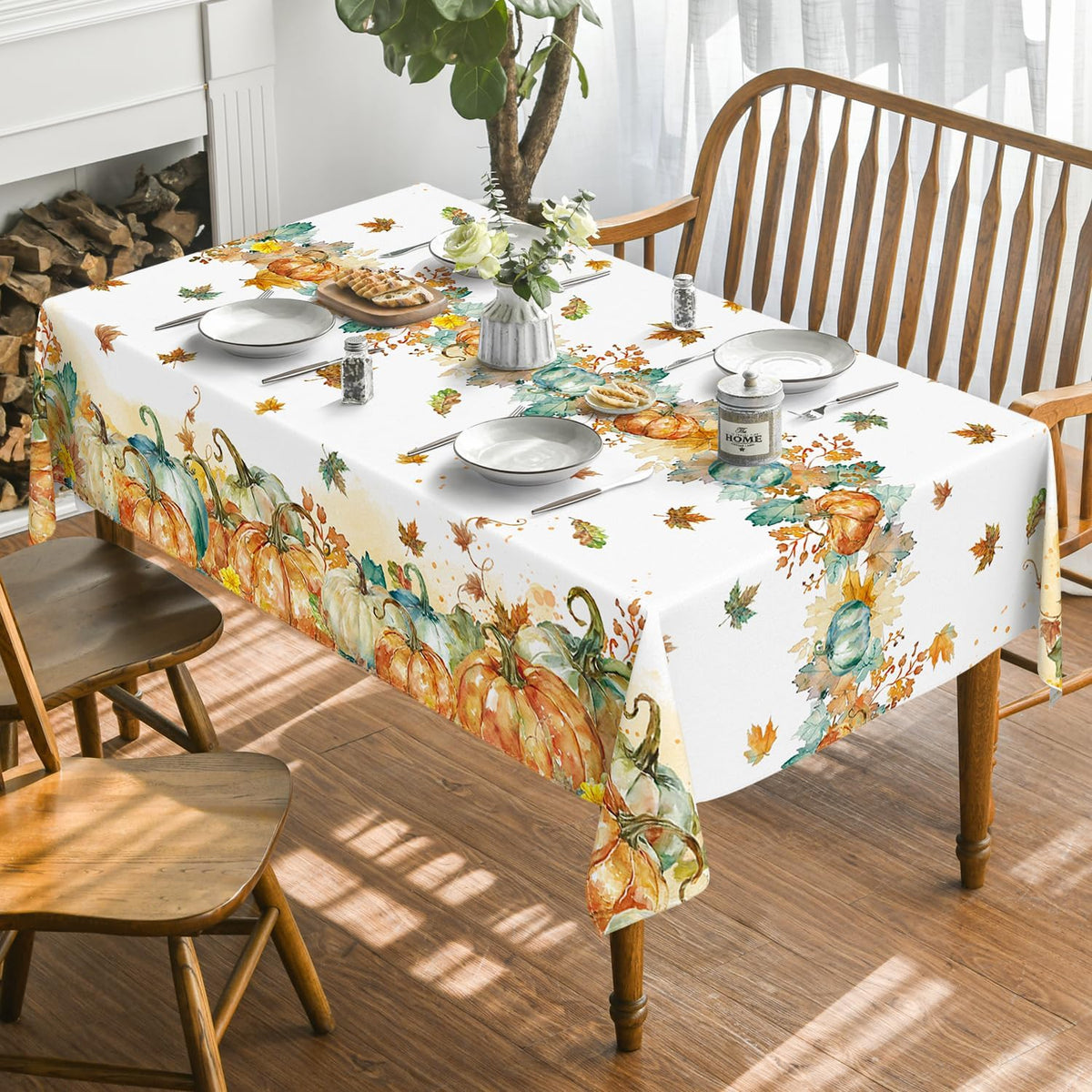 Horaldaily Fall Tablecloth 60 x 84 Inch Rectangular Thanksgiving Leaves